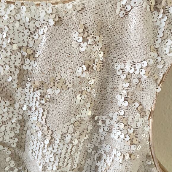 Dress The Population Sequined Mini Dress Womens L White Metallic Cocktail Party - Picture 4 of 11